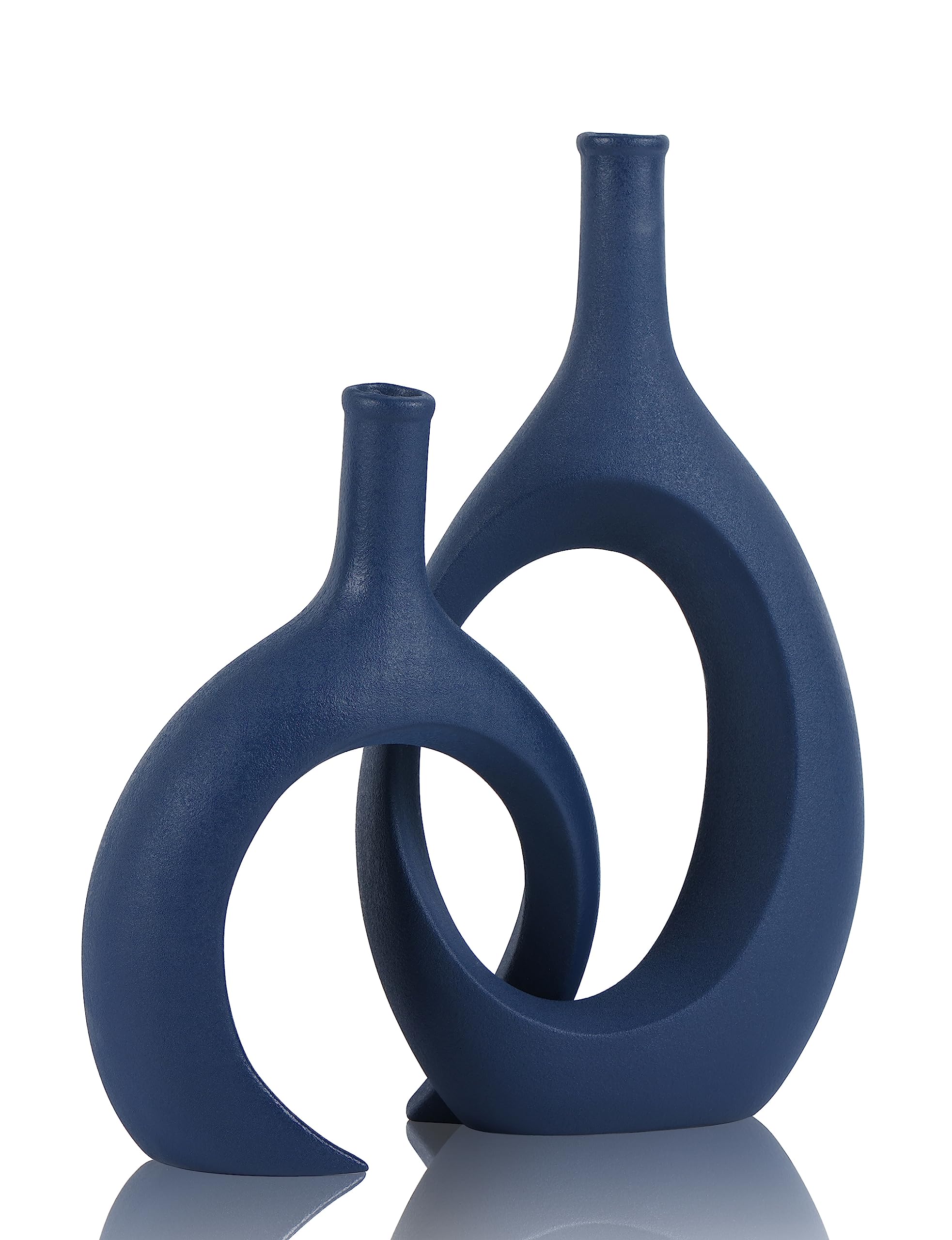 Amazon.co.jp: ブルーセラミック花瓶2個セット - モダンなネイビー